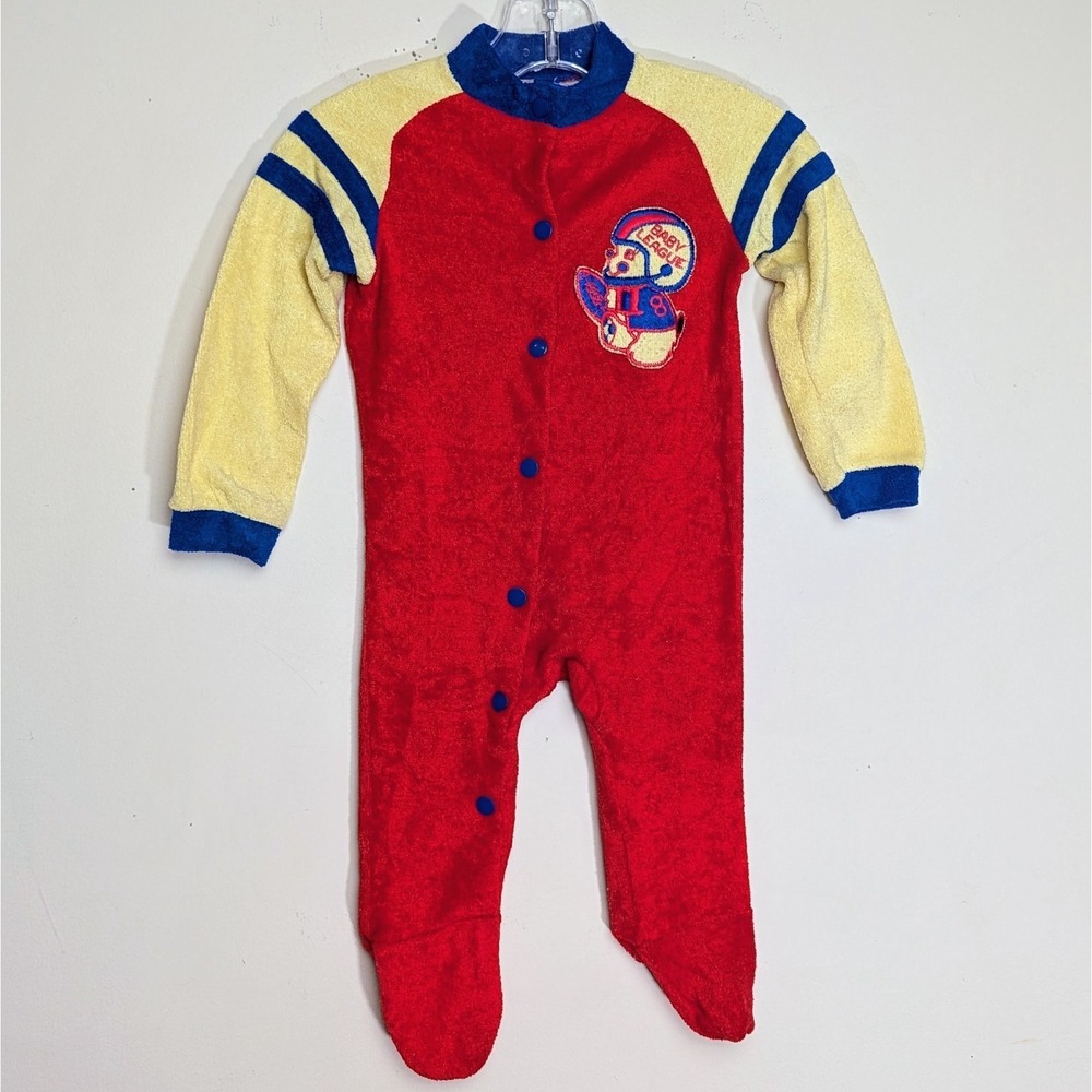 Vintage Carter's Baby League Football Terry Footed Pajamas 70s Size 9-12 Months